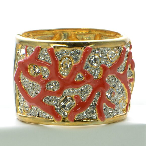 Rare find & highly collectable ✨ Iconic cuff bracelet  Kenneth Jay Lane KJL Polished Gold Coral & Crystal Bracelet